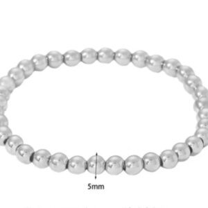 Βραχιόλι Από Ανοξείδωτο Ατσάλι Με Ελαστικό Βραχιόλι Με Χάντρες Σε Χρώμα Ασημί 5mm