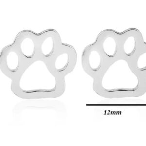 Παιδικά σκουλαρίκια από ανοξείδωτο ατσάλι , σε σχήμα πατούσες σκύλου , χρώμα ασημί