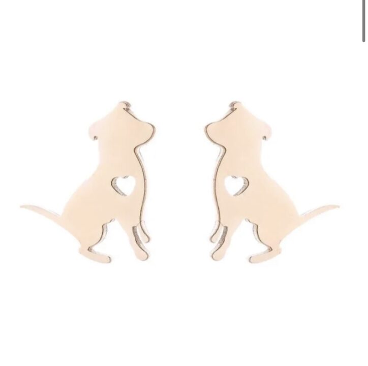 Παιδικά σκουλαρίκια από ανοξείδωτο ατσάλι , σκυλάκι με καρδιά , χρώμα χρυσό