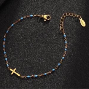 Βραχιόλι Με Σταυρουδάκι Από Ανοξείδωτο Ατσάλι Σε Χρώμα Γαλάζιο
