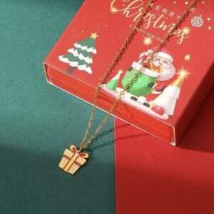 Χριστουγεννιάτικο Κολιέ Από Ανοξείδωτο Ατσάλι Σε Σχήμα Δώρου