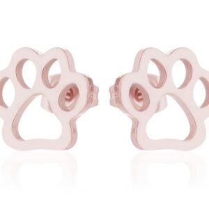 Παιδικά σκουλαρίκια από ανοξείδωτο ατσάλι , σε σχήμα πατούσες σκύλου , χρώμα ροζ-χρυσό
