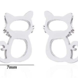 Παιδικά σκουλαρίκια από ανοξείδωτο ατσάλι , σε σχήμα γατούλας , χρώμα ασημί