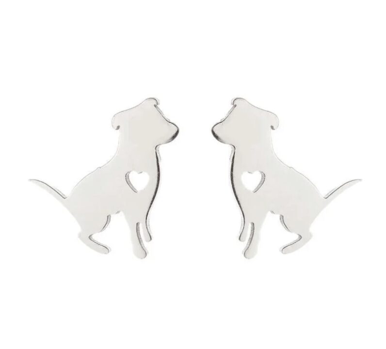 Παιδικά σκουλαρίκια από ανοξείδωτο ατσάλι , σκυλάκι με καρδιά , χρώμα ασημί