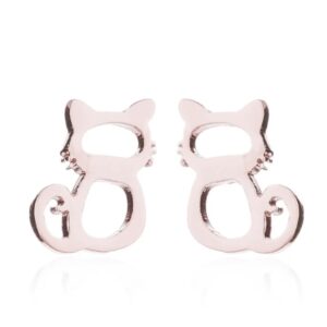 Παιδικά σκουλαρίκια από ανοξείδωτο ατσάλι , σε σχήμα γατούλας , χρώμα ροζ-χρυσό